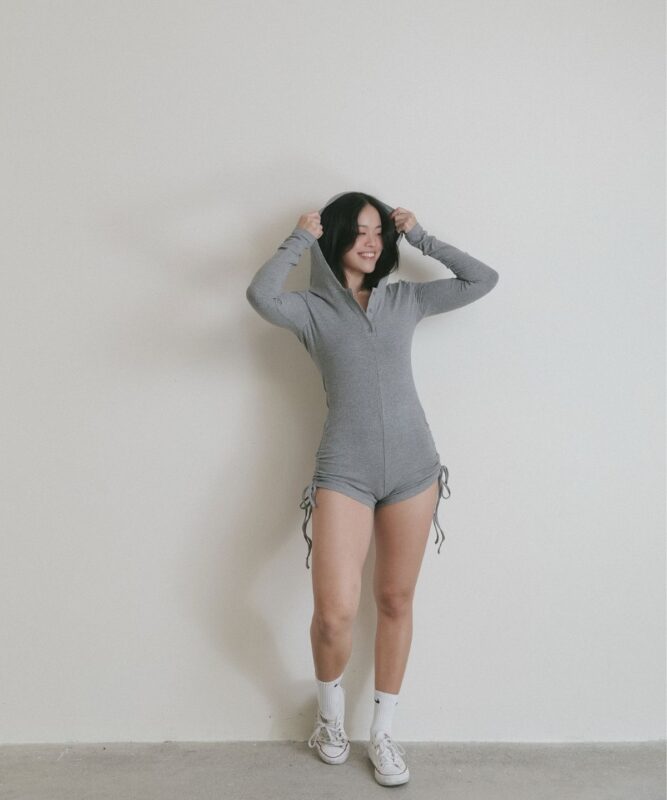 美式辣妹|歐美連帽高彈性連身褲(無襯墊)-灰 22 146